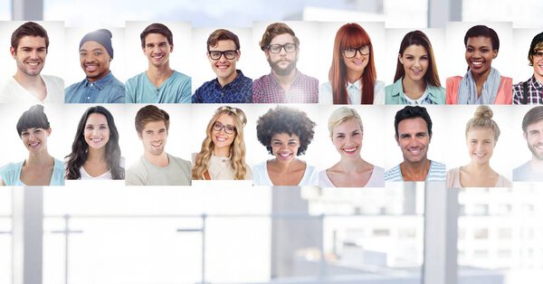 Цифровая композиция портретных профилей разных людей
