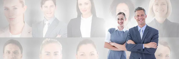 Digitaler Verbund Von Geschäftsleuten Mit Porträtprofilen Unterschiedlicher Personen Hintergrund — Stockfoto