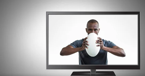 Composto Digital Jogador Rugby Televisão — Fotografia de Stock