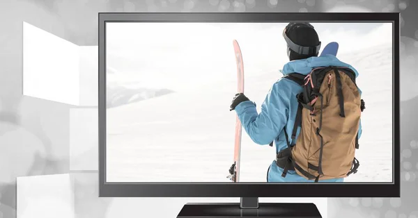 Digitalkomposition Des Skifahrers Fernsehen — Stockfoto