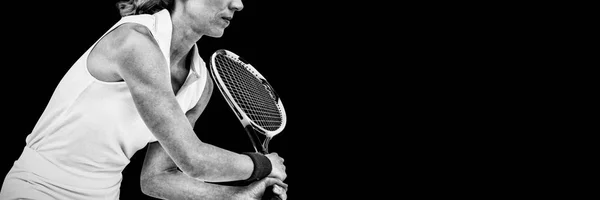 Atleta Jugando Tenis Con Una Raqueta Sobre Fondo Blanco — Foto de Stock