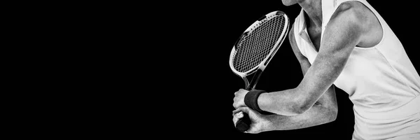 Sportiv Jucând Tenis Rachetă Fundal Alb — Fotografie, imagine de stoc