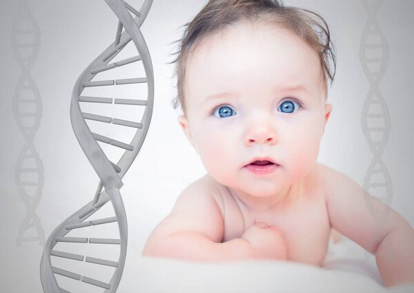 Digital composite of Baby with genetic DNA