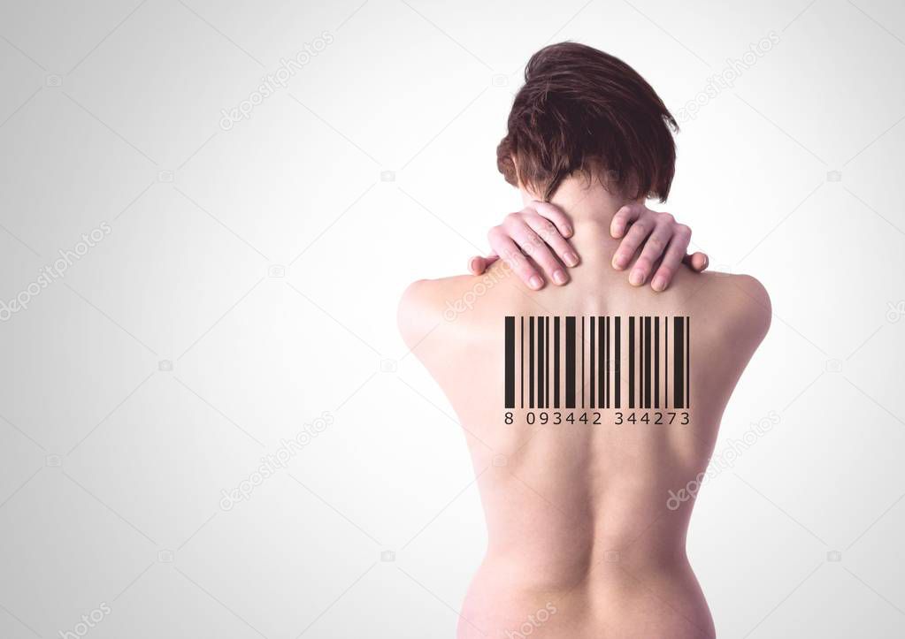 Digital composite of Clone women with barcode on back