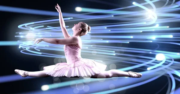 Digital Composite Ballet Dancer Dancing Curving Lines Light Glowing — Stock Photo, Image