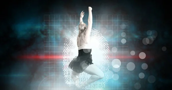 Compuesto Digital Bailarín Bailando Con Tecnología Digital Brillante Interfaz —  Fotos de Stock