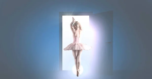 バレエ ダンサー ドアを開けて照明のデジタル合成 — ストック写真
