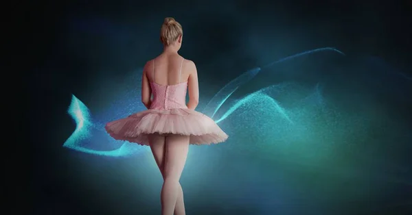 Digital Composite Ballet Dancer Dancing Digital Glowing Lights — Stock Photo, Image