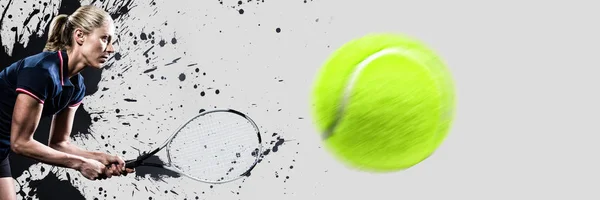 灰色のビネットに対してラケットとテニス テニス プレーヤー — ストック写真
