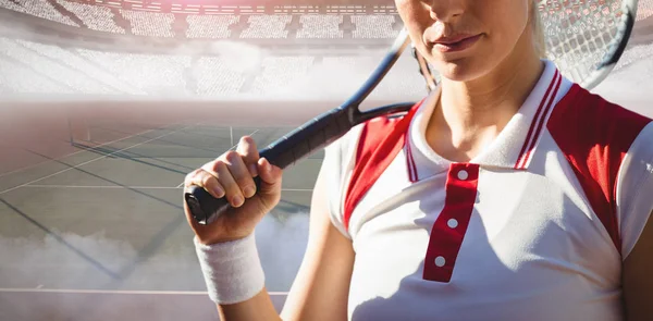 Kobiety Tenis Przed Piłki Linii Podziału — Zdjęcie stockowe