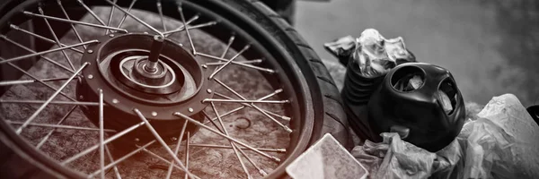 Nahaufnahme Eines Motorradreifens Der Garage — Stockfoto
