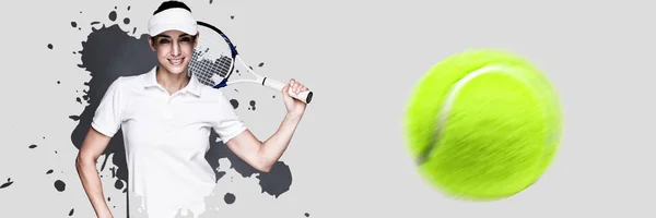 Sportlerin Spielt Tennis Gegen Graue Vignette — Stockfoto