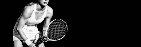 Immagine Composita Atleta Che Gioca Tennis Con Una Racchetta — Foto Stock