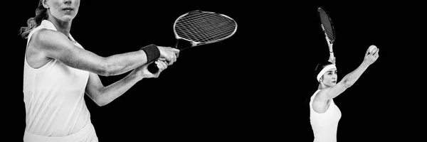 Immagine Composita Atleta Che Gioca Tennis Con Una Racchetta — Foto Stock