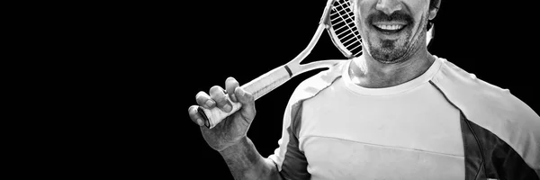 Birçok Parçalardan Oluşan Imge Ile Raket Tenis Oynamaya Sporcunun — Stok fotoğraf