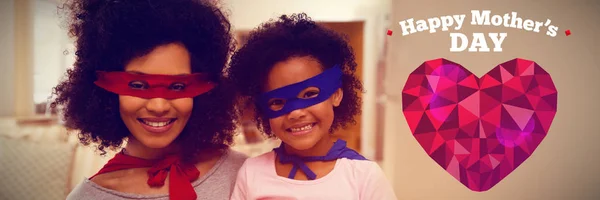 Joyeuse Fête Des Mères Contre Mère Fille Jouant Superwoman — Photo