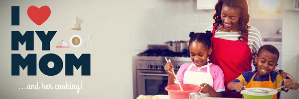 Fête Des Mères Saluant Contre Les Enfants Préparation Gâteau Avec — Photo