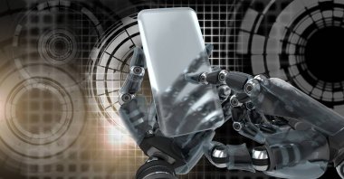Robot android el telefon ve Glowing daire teknoloji arabirim kullanarak dijital bileşik