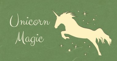 Tek boynuzlu at ve yıldız tek boynuzlu at sihirli metin ile dijital bileşik kağıt kesme