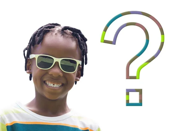 Digital Composite Kid Boy Funky Cool Question Mark — Stock Photo, Image