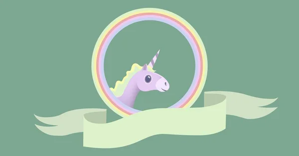 Digitaler Verbund Aus Einhorn Regenbogen Kreis Banner — Stockfoto