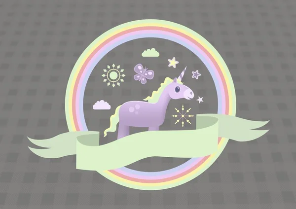 Digital Komposit Unicorn Illustration Regnbåge Cirkel Med Banner — Stockfoto