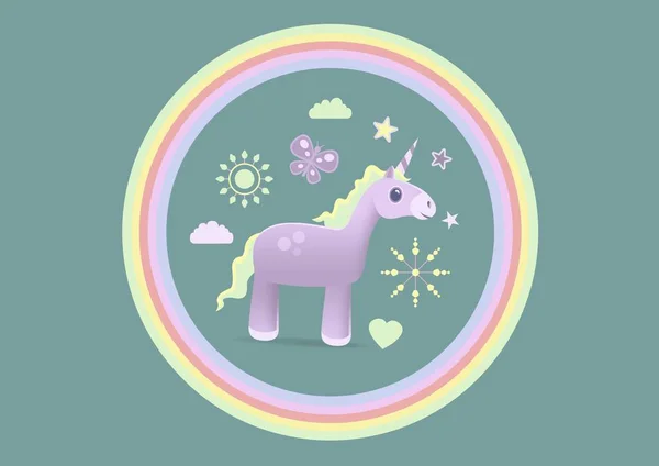 Digital composite of Unicorn illustration in rainbow circle
