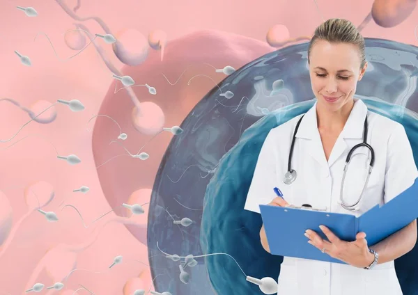 Composite Numérique Docteur Avec Ovaire Reproduction Sperme Pour Planification Familiale — Photo
