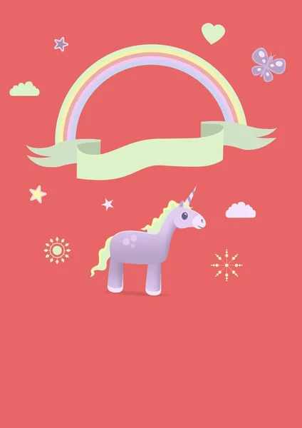 Digital Composite Unicorn Illustration Rainbow Banner — Stock Photo, Image