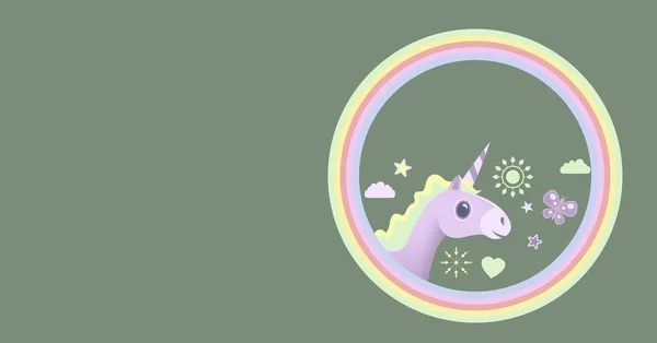 Compuesto Digital Ilustración Unicornio Círculo Arcoíris Con Espacio Vacío — Foto de Stock