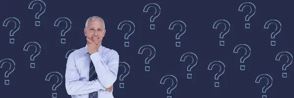 Digital Composite Man Thinking Stencil Question Marks — Stock Photo, Image