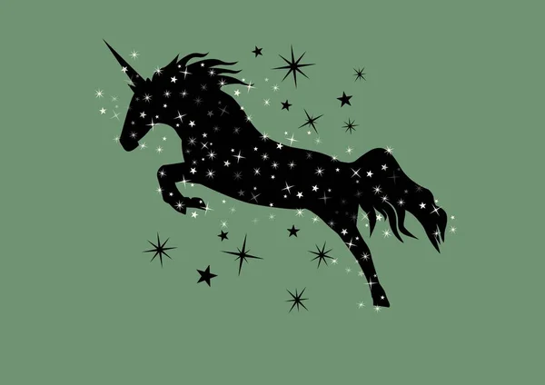 Compuesto Digital Silueta Unicornio Negro Con Estrellas — Foto de Stock