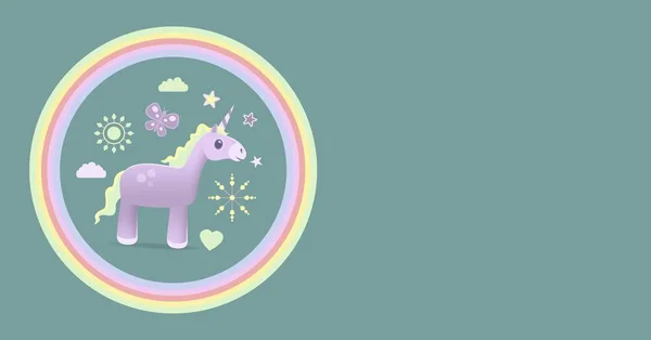 Digital Composite Unicorn Illustration Rainbow Circle Empty Space — Stok Foto