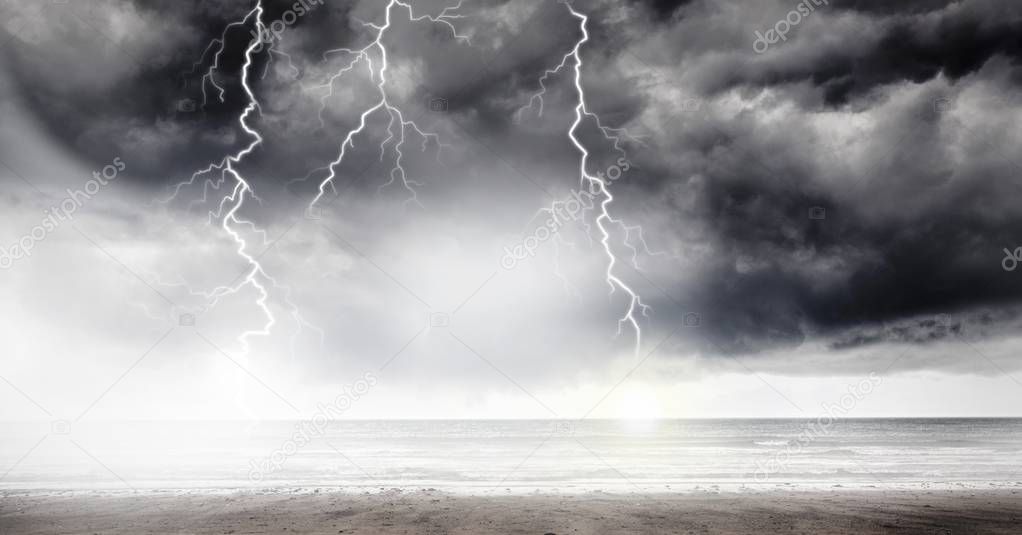 Digital composite of Lightning strikes in sky