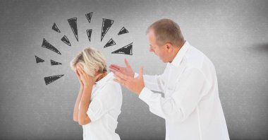 Savunarak ve üçgen ile mücadele çift dijital bileşik gri arka plan üzerinde doodles