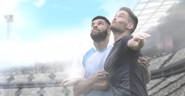 Futbolcular futbol stadyumu başlık dijital bileşik