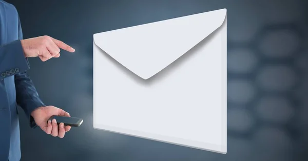 Composto Digital Envelope Mensagem Carta Homem Usando Telefone — Fotografia de Stock