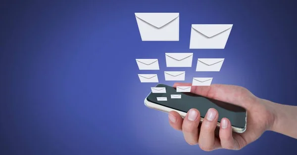 Composto Digital Mensagens Envelope Carta Homem Usando Telefone — Fotografia de Stock