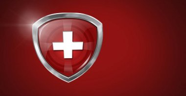 Sağlık güvenlik koruma kalkanının adamın laptop dijital bileşik
