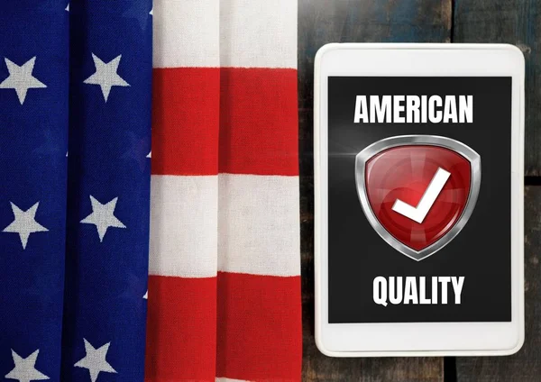 Цифровой Комплект Американского Качества Правильный Щит Клеща Телефоне Флагом — стоковое фото
