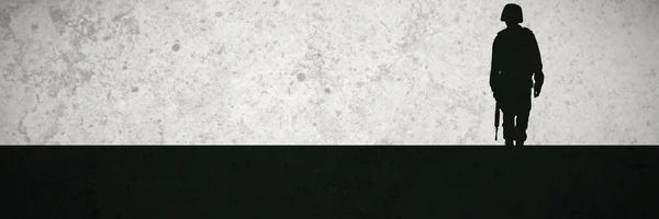 Grey Background Full Length Military Posing — Stock Photo, Image