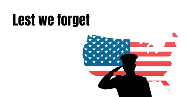 Digitalkompositionen Von Gedenktag Text Und Soldat Posieren Vor Amerikanischer Flagge — Stockfoto