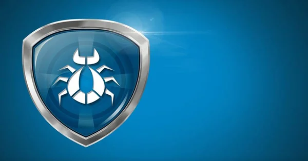 Digitaler Verbund Aus Bug Security Shield Und Blauem Hintergrund — Stockfoto