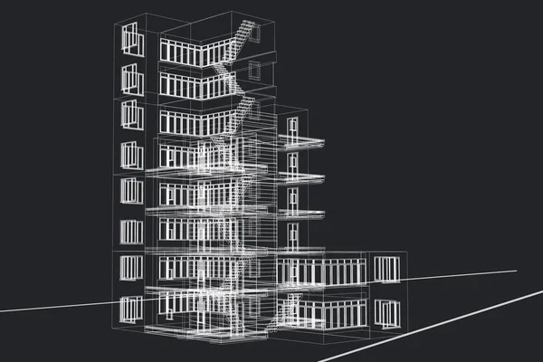 办公大楼3D 线架数字组合 — 图库照片