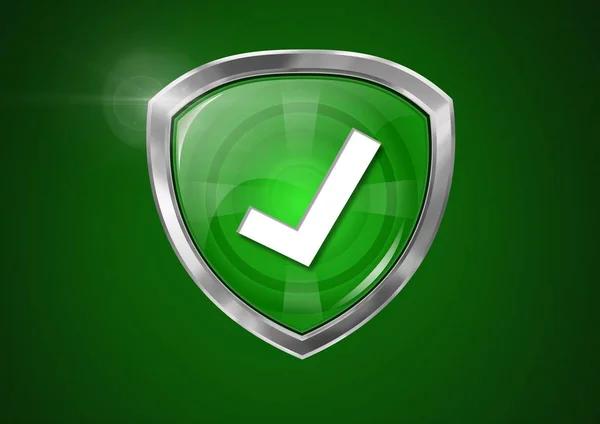 Composto Digital Escudo Proteção Segurança Carrapato Correto Fundo Verde — Fotografia de Stock