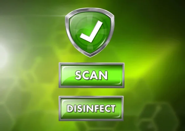 Tarama Düğmesi Güvenlik Koruma Kalkanının Doğru Kene Ile Dijital Bileşik — Stok fotoğraf
