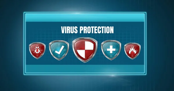 Compuesto Digital Software Escudo Protección Seguridad Virus Caja — Foto de Stock