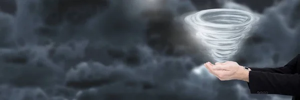 Digitaalinen Komposiitti Tornado Twister Maalattu Tumma Taivas Kädet Auki — kuvapankkivalokuva