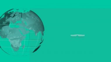 Yeşil arkaplanda dönen yeşil geri dönüşüm işareti ve küre animasyonu