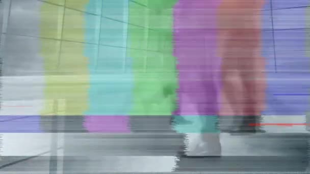 Анимация Пассажиров Идущих Быстром Движении Современным Офисным Фойе Заднем Плане — стоковое видео